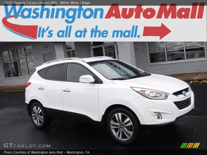 Winter White / Beige 2015 Hyundai Tucson Limited AWD
