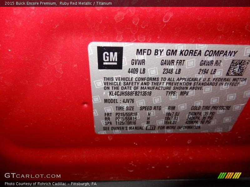 Ruby Red Metallic / Titanium 2015 Buick Encore Premium