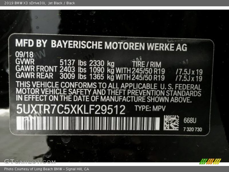 Jet Black / Black 2019 BMW X3 sDrive30i