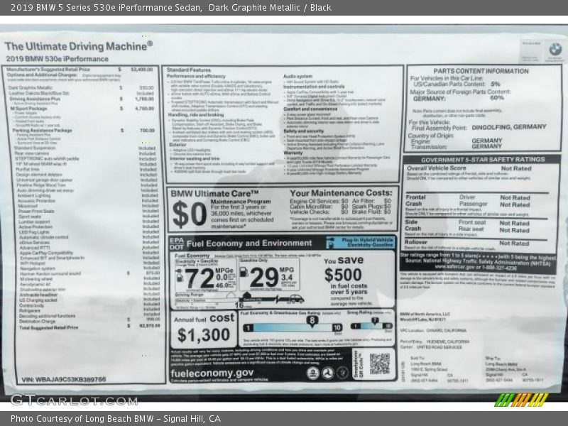 Dark Graphite Metallic / Black 2019 BMW 5 Series 530e iPerformance Sedan