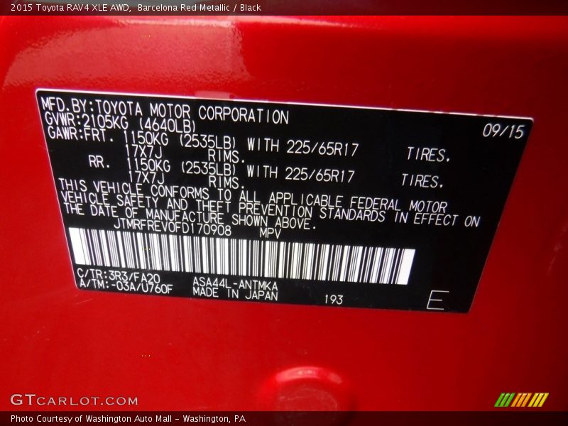 Barcelona Red Metallic / Black 2015 Toyota RAV4 XLE AWD