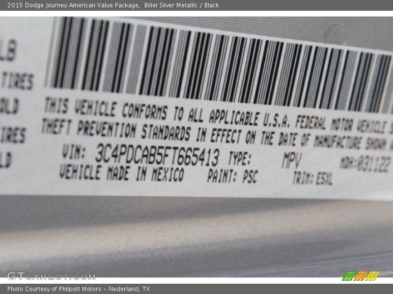 Billet Silver Metallic / Black 2015 Dodge Journey American Value Package