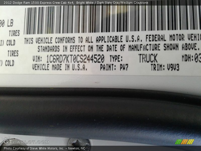 Bright White / Dark Slate Gray/Medium Graystone 2012 Dodge Ram 1500 Express Crew Cab 4x4