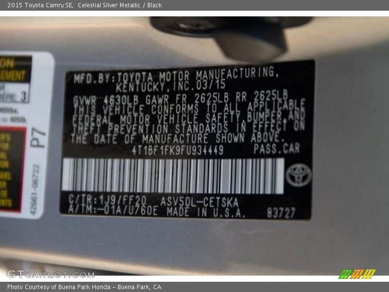 Celestial Silver Metallic / Black 2015 Toyota Camry SE