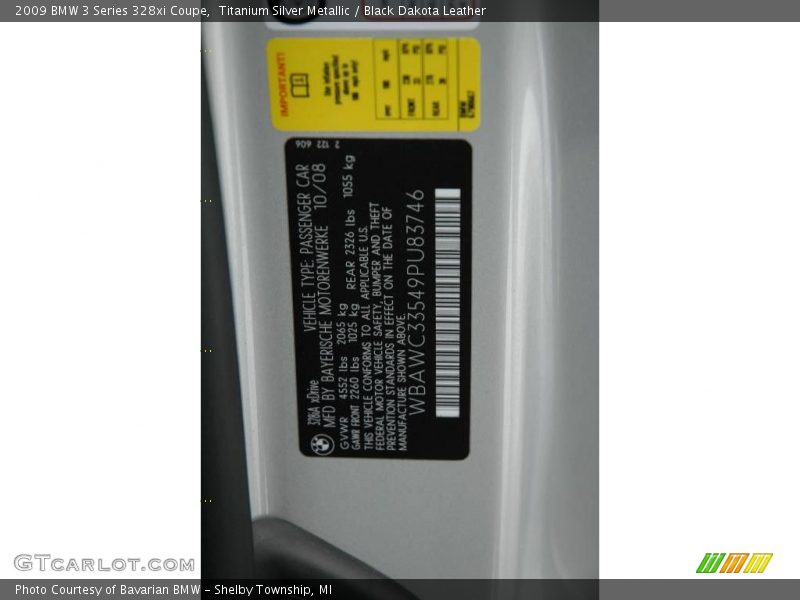 Titanium Silver Metallic / Black Dakota Leather 2009 BMW 3 Series 328xi Coupe