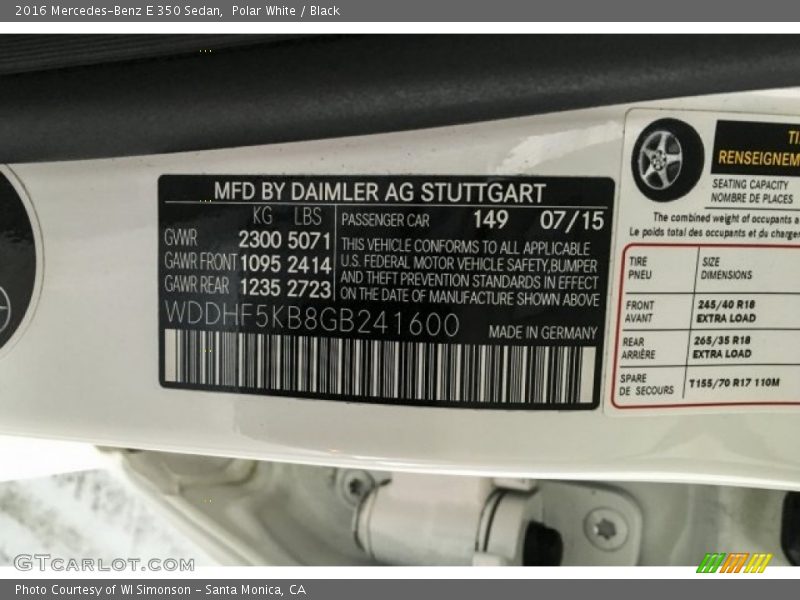 Polar White / Black 2016 Mercedes-Benz E 350 Sedan