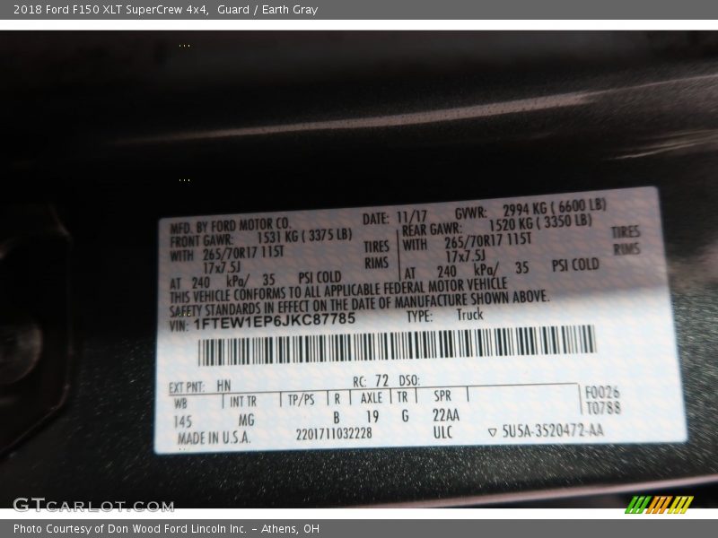 Guard / Earth Gray 2018 Ford F150 XLT SuperCrew 4x4