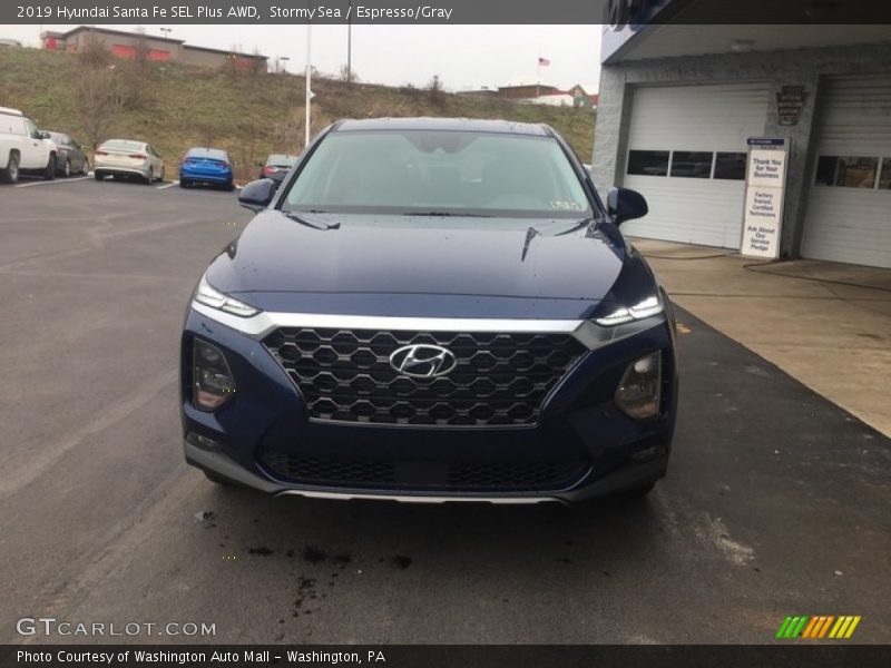 Stormy Sea / Espresso/Gray 2019 Hyundai Santa Fe SEL Plus AWD