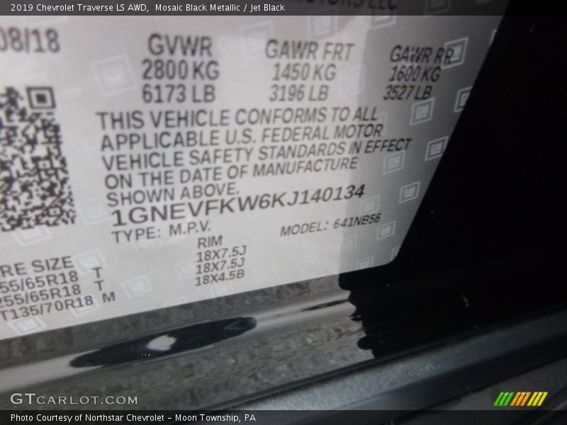 Mosaic Black Metallic / Jet Black 2019 Chevrolet Traverse LS AWD