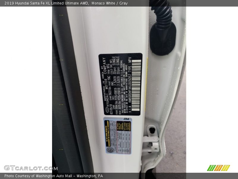 Monaco White / Gray 2019 Hyundai Santa Fe XL Limited Ultimate AWD