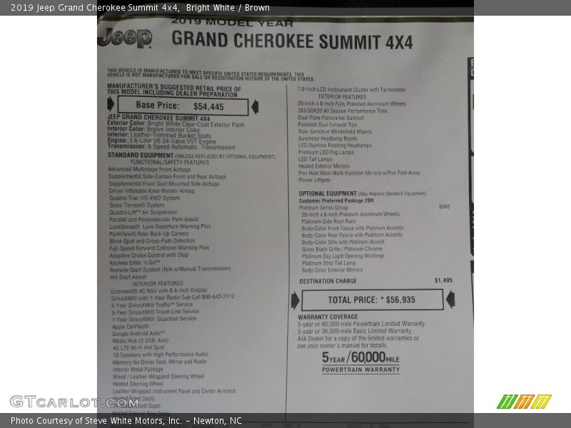 Bright White / Brown 2019 Jeep Grand Cherokee Summit 4x4