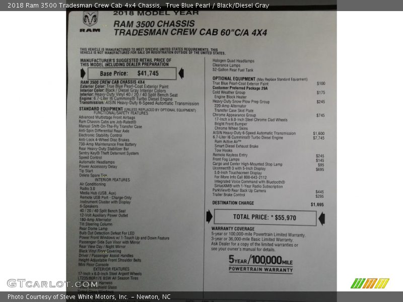 True Blue Pearl / Black/Diesel Gray 2018 Ram 3500 Tradesman Crew Cab 4x4 Chassis