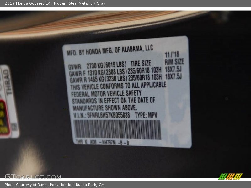 Modern Steel Metallic / Gray 2019 Honda Odyssey EX