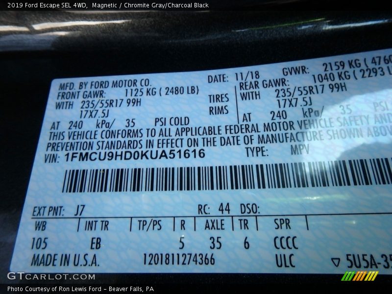 Magnetic / Chromite Gray/Charcoal Black 2019 Ford Escape SEL 4WD
