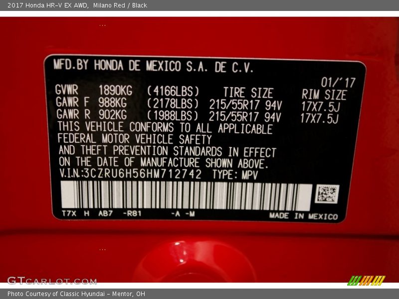 Milano Red / Black 2017 Honda HR-V EX AWD