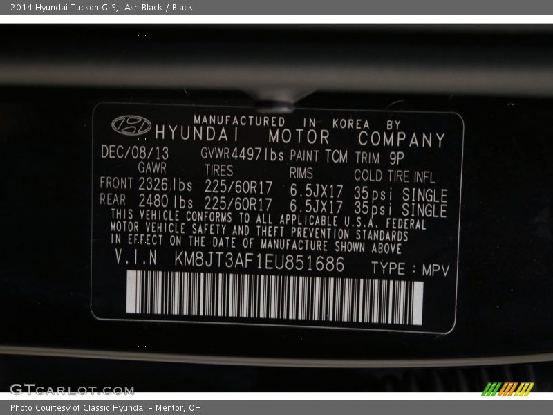 Ash Black / Black 2014 Hyundai Tucson GLS