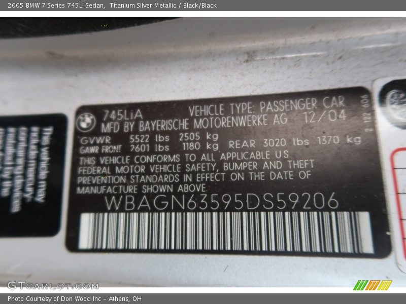 Titanium Silver Metallic / Black/Black 2005 BMW 7 Series 745Li Sedan