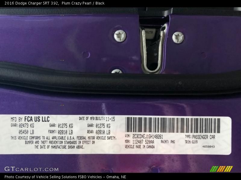 Plum Crazy Pearl / Black 2016 Dodge Charger SRT 392