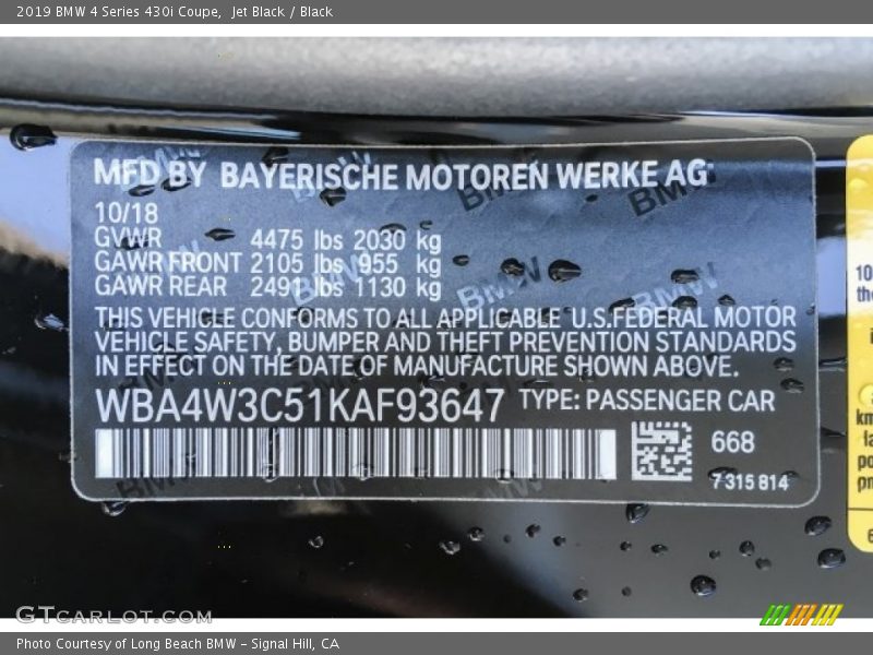 Jet Black / Black 2019 BMW 4 Series 430i Coupe