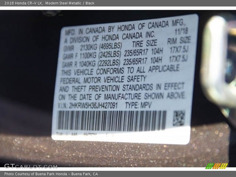 Modern Steel Metallic / Black 2018 Honda CR-V LX