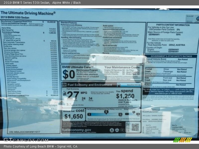 Alpine White / Black 2019 BMW 5 Series 530i Sedan