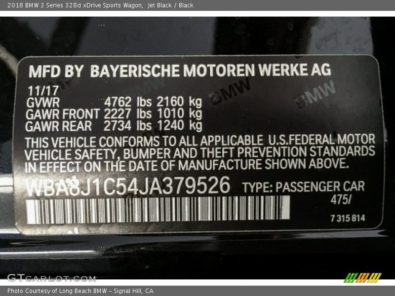 Jet Black / Black 2018 BMW 3 Series 328d xDrive Sports Wagon