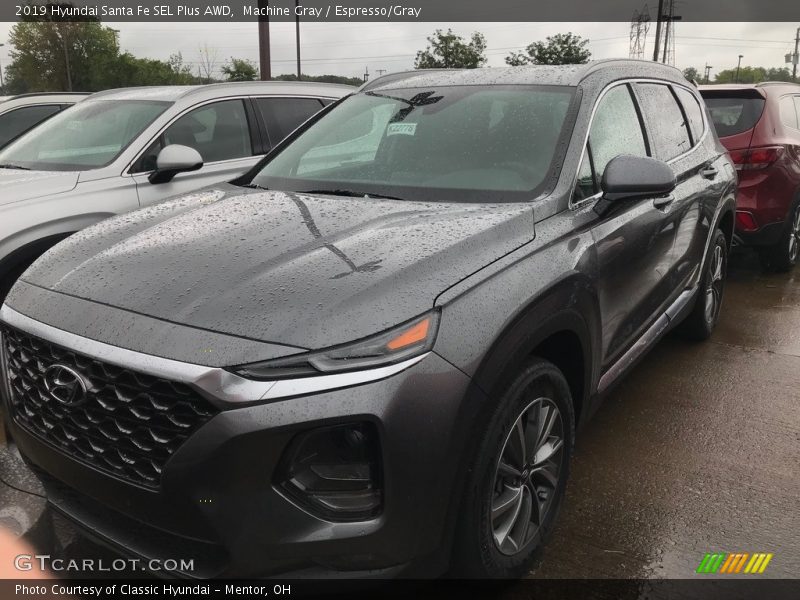 Machine Gray / Espresso/Gray 2019 Hyundai Santa Fe SEL Plus AWD