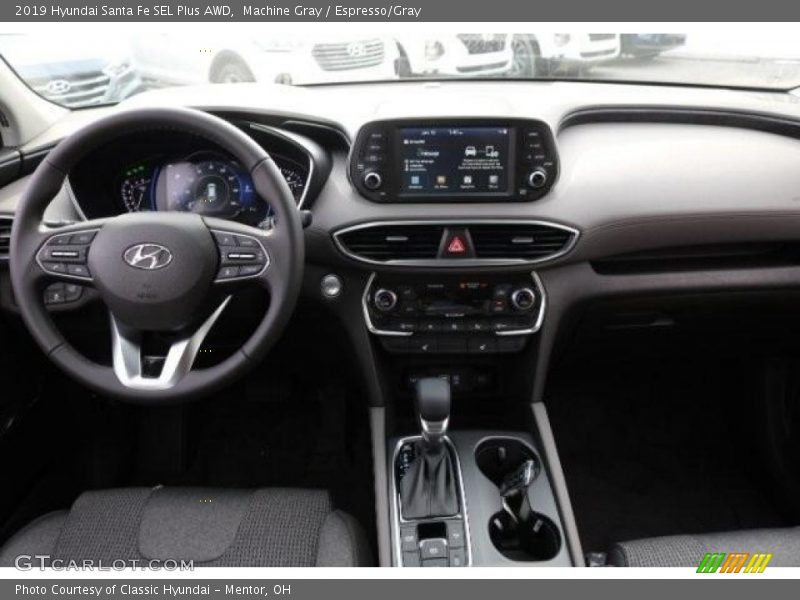 Machine Gray / Espresso/Gray 2019 Hyundai Santa Fe SEL Plus AWD