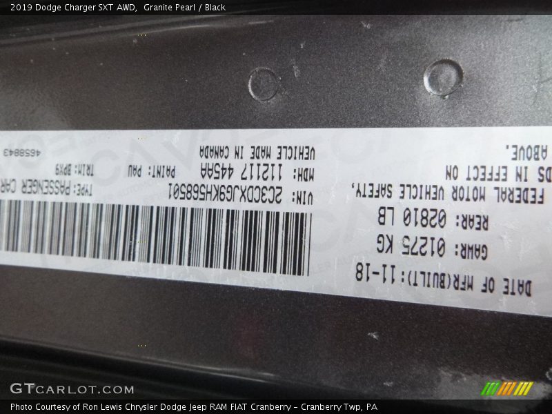 Granite Pearl / Black 2019 Dodge Charger SXT AWD