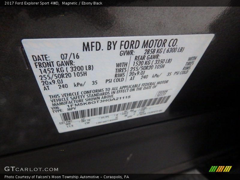 Magnetic / Ebony Black 2017 Ford Explorer Sport 4WD