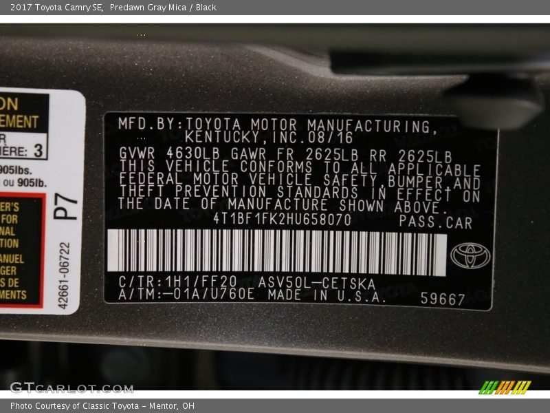 Predawn Gray Mica / Black 2017 Toyota Camry SE