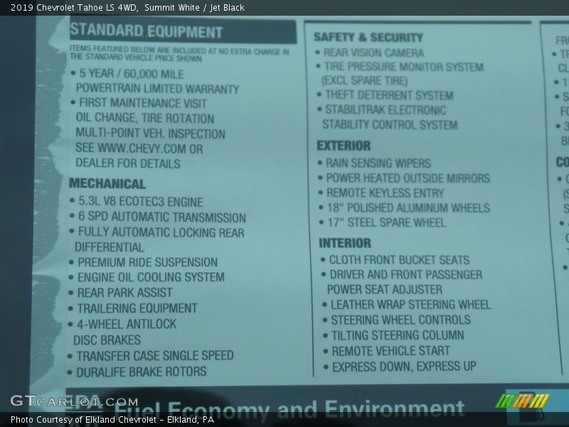 Summit White / Jet Black 2019 Chevrolet Tahoe LS 4WD