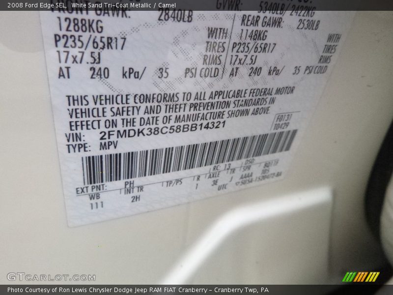 White Sand Tri-Coat Metallic / Camel 2008 Ford Edge SEL
