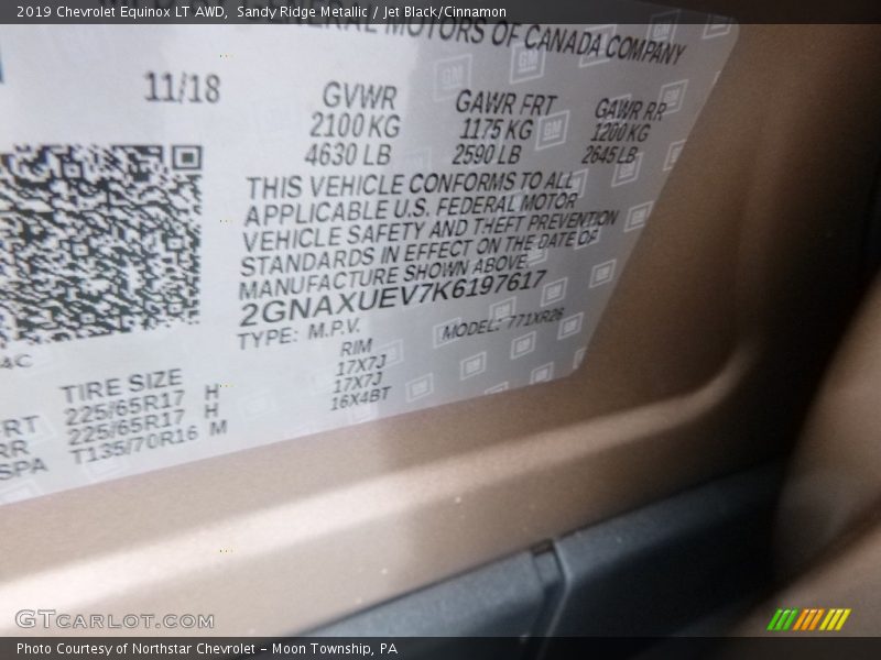 Sandy Ridge Metallic / Jet Black/Cinnamon 2019 Chevrolet Equinox LT AWD