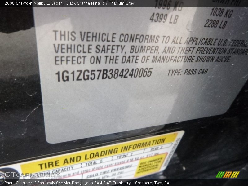 Black Granite Metallic / Titanium Gray 2008 Chevrolet Malibu LS Sedan