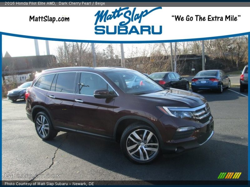 Dark Cherry Pearl / Beige 2016 Honda Pilot Elite AWD