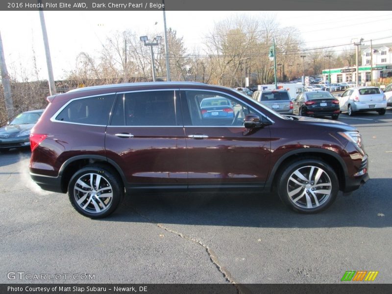 Dark Cherry Pearl / Beige 2016 Honda Pilot Elite AWD