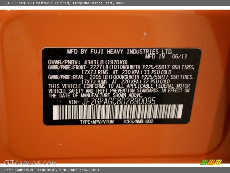 Tangerine Orange Pearl / Black 2013 Subaru XV Crosstrek 2.0 Limited