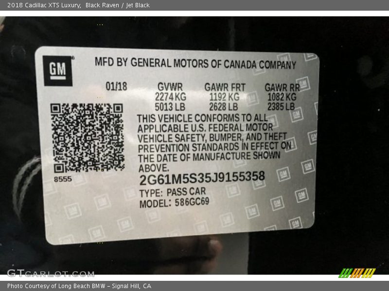 Black Raven / Jet Black 2018 Cadillac XTS Luxury