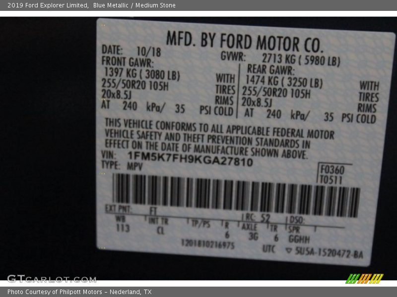 Blue Metallic / Medium Stone 2019 Ford Explorer Limited