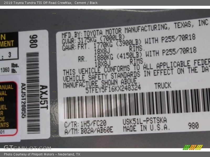 2019 Tundra TSS Off Road CrewMax Cement Color Code 1H5