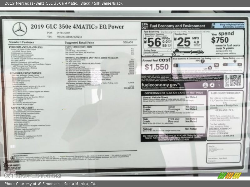 Black / Silk Beige/Black 2019 Mercedes-Benz GLC 350e 4Matic