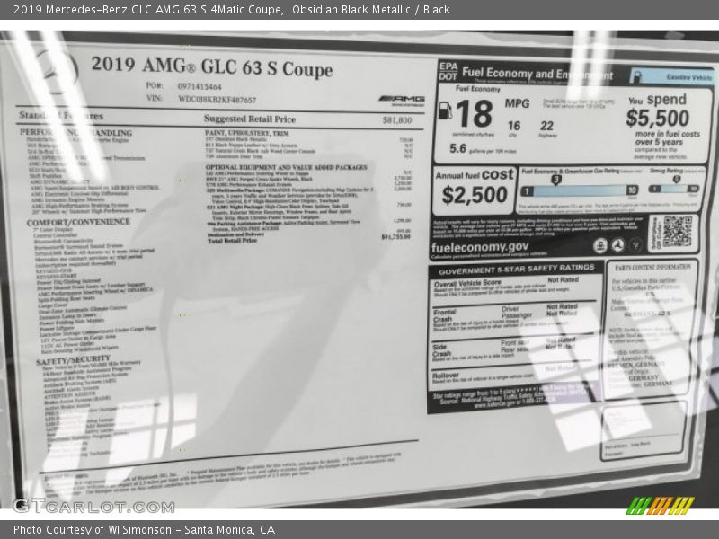  2019 GLC AMG 63 S 4Matic Coupe Window Sticker