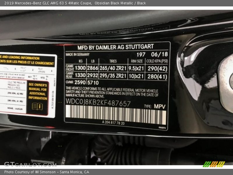 2019 GLC AMG 63 S 4Matic Coupe Obsidian Black Metallic Color Code 197