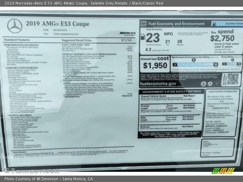 Selenite Grey Metallic / Black/Classic Red 2019 Mercedes-Benz E 53 AMG 4Matic Coupe