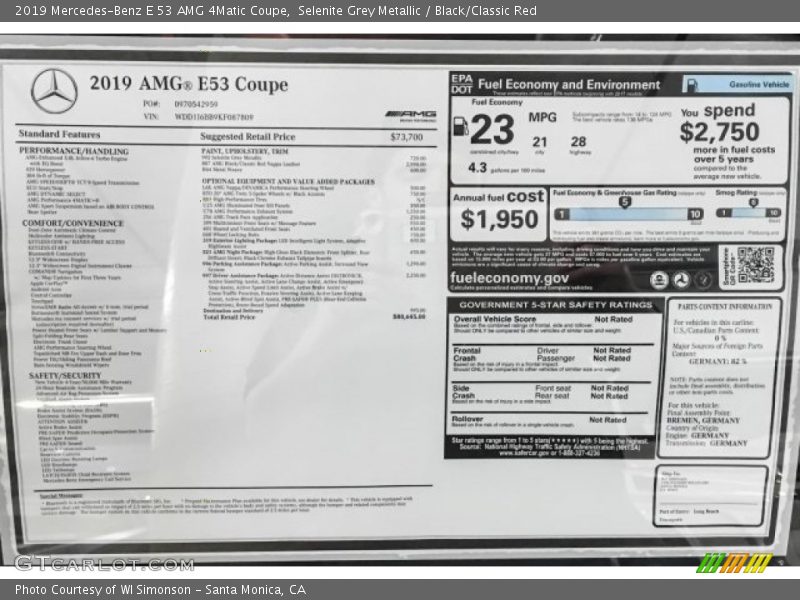  2019 E 53 AMG 4Matic Coupe Window Sticker