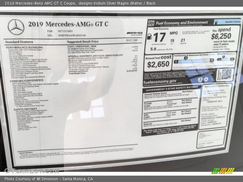  2019 AMG GT C Coupe Window Sticker