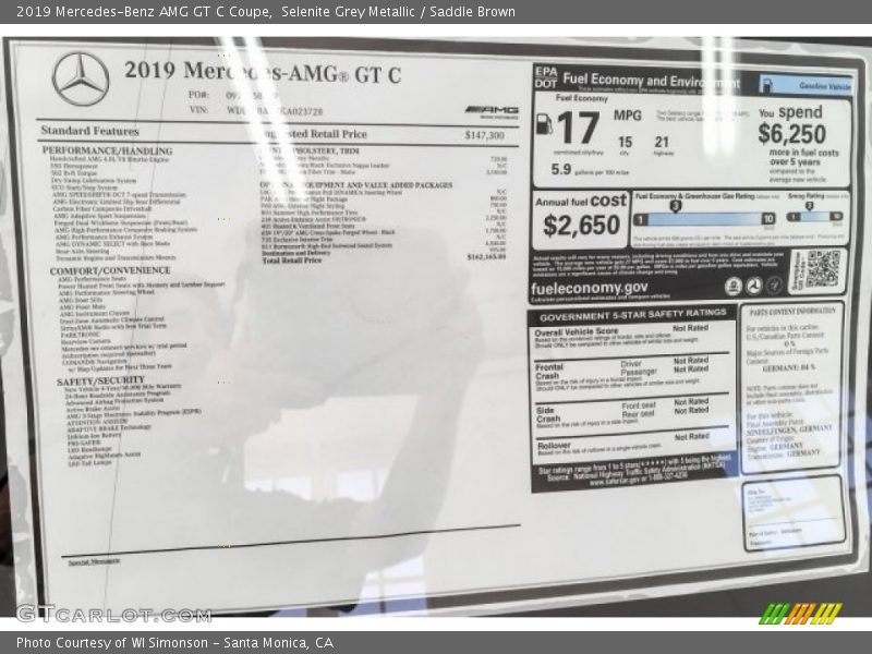  2019 AMG GT C Coupe Window Sticker