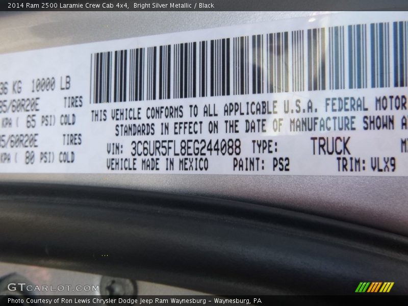 Bright Silver Metallic / Black 2014 Ram 2500 Laramie Crew Cab 4x4