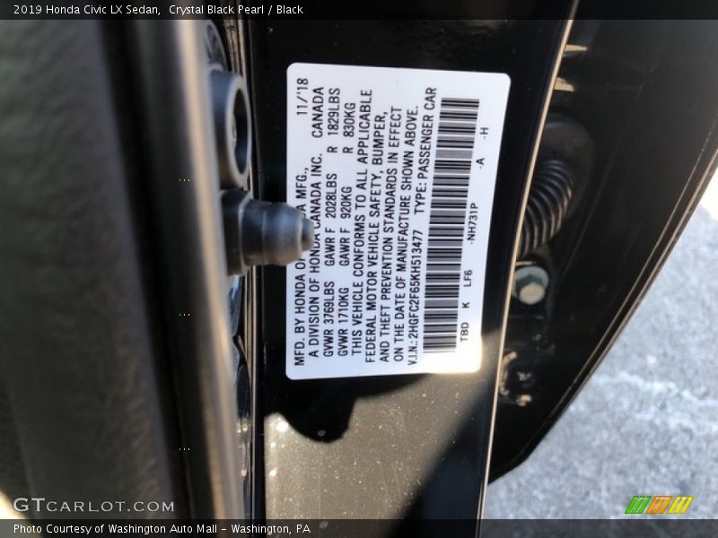 Crystal Black Pearl / Black 2019 Honda Civic LX Sedan